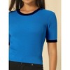 Hobemty Women's Crew Neck Contrast Color Short Sleeve Pullover Fitted Knit Top - 4 of 4