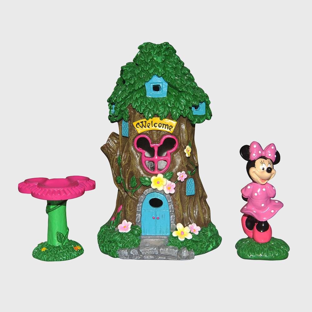 Disney Minnie Mouse Miniature Resin Garden Set with Solar Tree House: Outdoor Decor, Figurine Collection