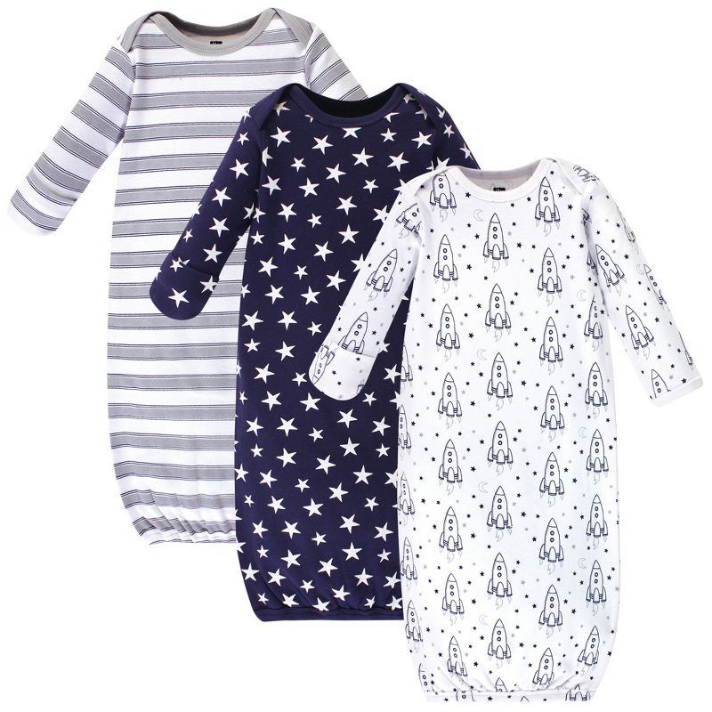 Hudson Baby Infant Boy Cotton Long-Sleeve Gowns 3pk, Rocket Ship, 0-6 Months, 1 of 6
