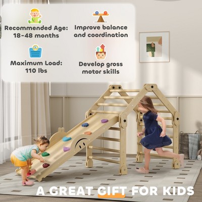 Natural Pinewood Indoor Toddler Climbing Gym with Slide