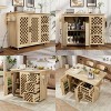 Whisen Woven Checkerboard Pattern Design Kitchen Island with Drop Leaf, Rolling Kitchen Island on Wheels - Natural - 3 of 4