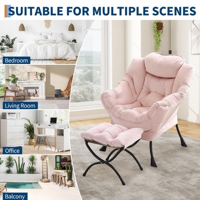 Modern Lazy Sofa Chair with Soft Bag Upholstery and Iron Frame, Single Indoor Sofa Chair Featuring Comfortable Backrest and Footrest,