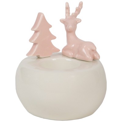 Northlight Reindeer and Christmas Tree Tea Light Candle Holder - 4.5" - Pink