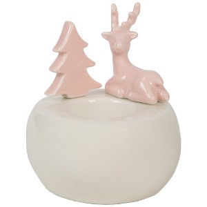 Northlight Reindeer and Christmas Tree Tea Light Candle Holder - 4.5" - Pink - 1 of 4