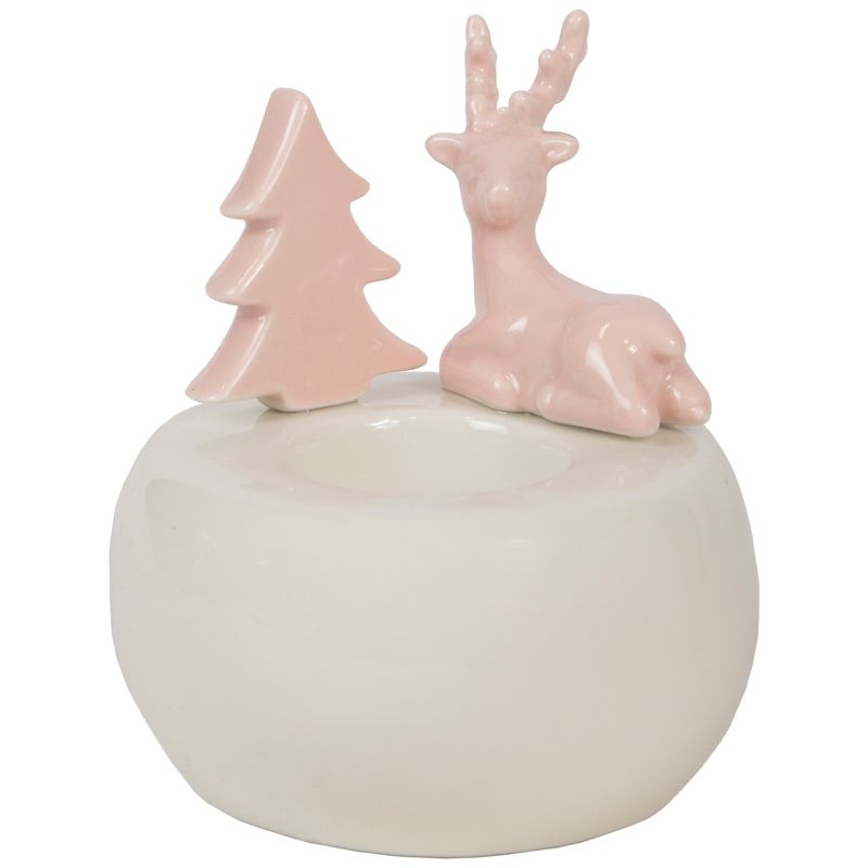 Northlight 4.5" Pink Reindeer with Tree Christmas Tea Light Candle Holder, 1 of 6
