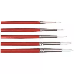 Dynasty Round Style D White Taklon Short Lacquered Hardwood Handle Watercolor Paint Brush Set, Assorted Size, set of 5