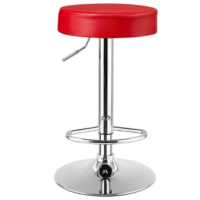 Costway 1 PC Round Bar Stool Adjustable Swivel Pub Chair U Leather with Footrest White\ Black\ Red