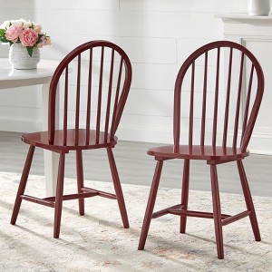 Buylateral Set of 2 Farmhouse Solid Wood Spindle Windsor Dining Chairs - 1 of 4