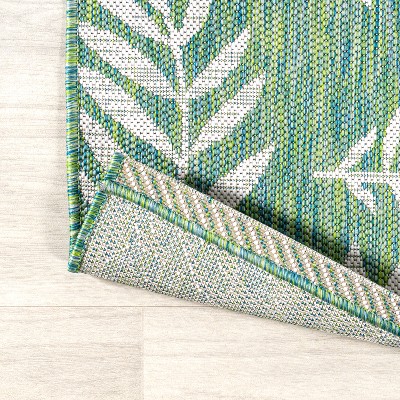 Nevis Palm Frond Green and Cream 5'3" Square Synthetic Rug