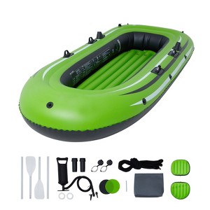 VEVOR Inflatable Boat, 3-Person Inflatable Fishing Boat, Strong PVC Portable Boat Raft Kayak, 45.6" Aluminum Oars, High-Output Pump - 1 of 4