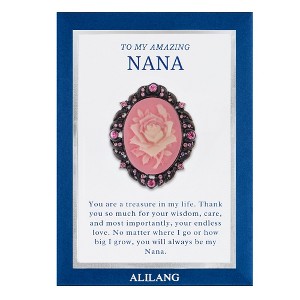 Anna-Kaci Rose Pink Flower Cameo Brooch Pin Crystal Rhinestones with Family Member Gift Message Card & Envelope Jewelry Gifts - 1 of 4