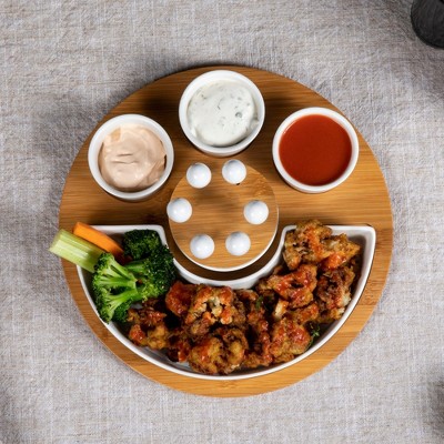 Symphony Bamboo and White Ceramic Round Appetizer Tray Set