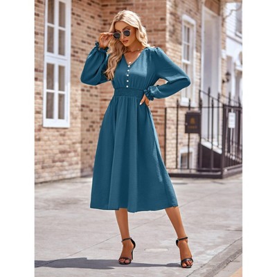 Womens Long Sleeve Maxi Dress  Fall Trendy Elegant V Neck Flowy Wedding Guest Holiday Formal Long Dresses