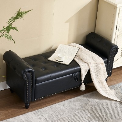 CAVINAS Modern Rectangular Upholstered Ottoman Bench with Storage,Button Tufted Storage Ottoman for Living Room