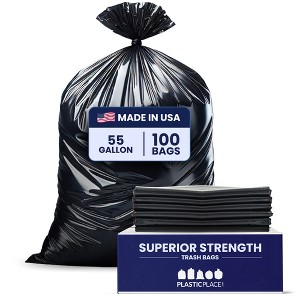 Plasticplace 55 Gallon Rubbermaid* Compatible Black Trash Bags, 1.2 Mil, 40'' x 50'' (100 Count) - 1 of 4