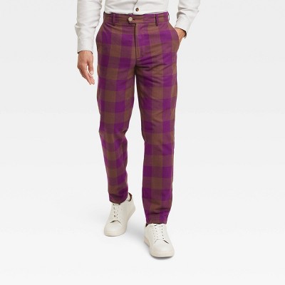 Houston White Adult Gingham Checkered Pants - Purple/Brown 