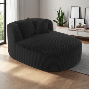 51.6" Corduroy Chaise Lounge Sofa Bed with Deep Seat, Plush Foam & 2 Pillows - 1 of 4