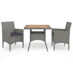 vidaXL 3 Piece Patio Dining Set Gray Poly Rattan and Acacia Wood - 1 of 4
