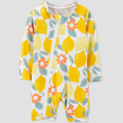 Image of Baby Girls' Lemon Print Long Sleeve One Piece Rash Guard - Just One You® made by carter's Lemon Yellow 9M