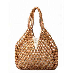 Alilang Wooden Beaded Tote Bag with Inner Pouch Handmade Open