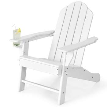 Tangkula Adirondack Chair Outdoor with Cup Holde Weather Resistant Lounger Chair for Backyard Garden Patio and Deck White