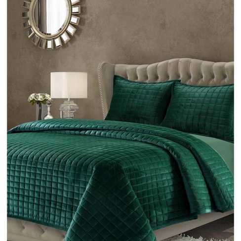 3pc Queen Florence Velvet Oversized, Emerald Green Queen Bed Set