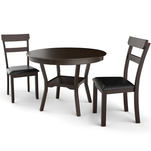 Costway 3-piece Dining Table Set Round Solid Rubber Wood Kitchen W ...
