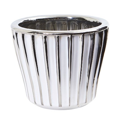 Nearly Natural 6-in White Vase with Silver Trimming