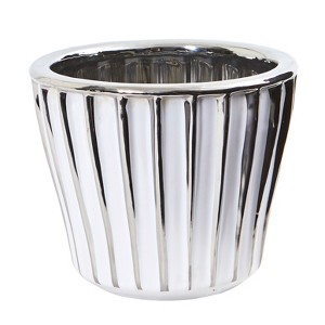 Nearly Natural 6-in White Vase with Silver Trimming - 1 of 1