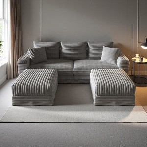 82.7" Plush Corduroy U-Shaped Sectional Sofa, 2 Ottomans, Deep Seat - 1 of 4
