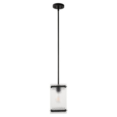 DORESshop 6 in. 1-Light Black Pendant Hanging Light with Seeded Glass Shade for Dining Room Kitchen Island