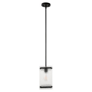 DORESshop 6 in. 1-Light Black Pendant Hanging Light with Seeded Glass Shade for Dining Room Kitchen Island - 1 of 4