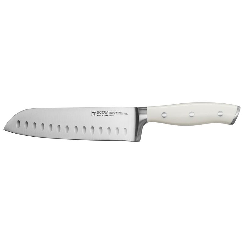 HENCKELS Forged Accent Hollow Edge Santoku Knife - White Handle, 1 of 4