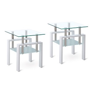 Vynxaria Series 24 in. Clear Square Tempered Glass End Table with 2-Layers Storage - 1 of 4