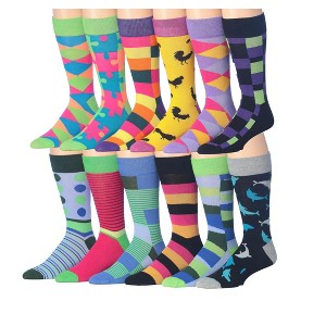 James Fiallo Men's 12 Pairs Vivid Jigsaw Colorful Elegant Funky Unique Pattern Dress Socks - 1 of 4