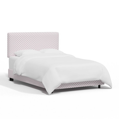 Skyline Furniture Full Olivia Upholstered Bed Checkerboard Lavender Geometric Cotton Fabric Pine Frame