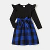 PATPAT Family Matching Outfits Mommy and Me Plaid Skirt Couple Sets Long Sleeve Matching Outfits, Navy Blue, Medium - 2 of 4