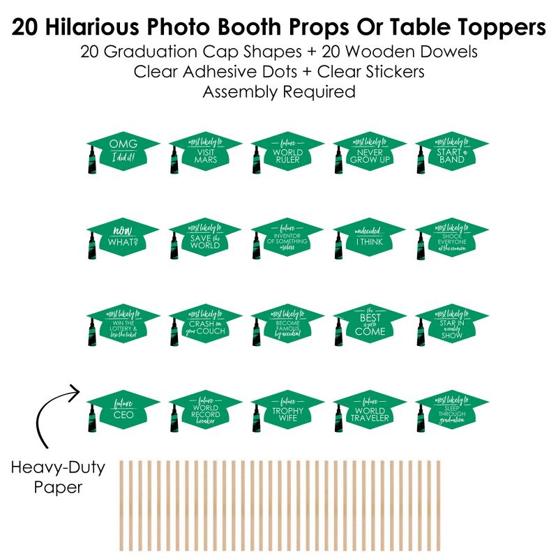 Big Dot of Happiness Hilarious Green Grad - Best is Yet to Come - Green Graduation Party Photo Booth Props or Table Toppers - 20 Count, 5 of 8