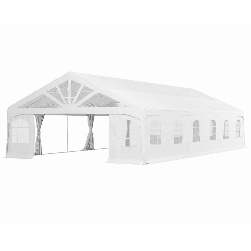 Outsunny 19.5' x 39' Party Tent, Heavy Duty Sun Shade Canopy Tent with 2 Doors and 20 Windows, White, 4 of 7