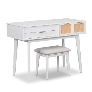 Gulches 43.3" White Classic Vanity Tables Set with Flip-top Mirror and Ample Storage - 1 of 4