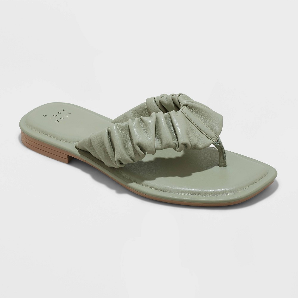 Women's Blossom Scrunched Flip Flop Sandals - A New Day Green 9
