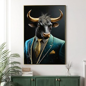 KTMBDW Gold - Horned Bull Framed Wall Art ¨C Distinctive Decor Premium Gallery Wrapped Artwork for Any Room - 1 of 4