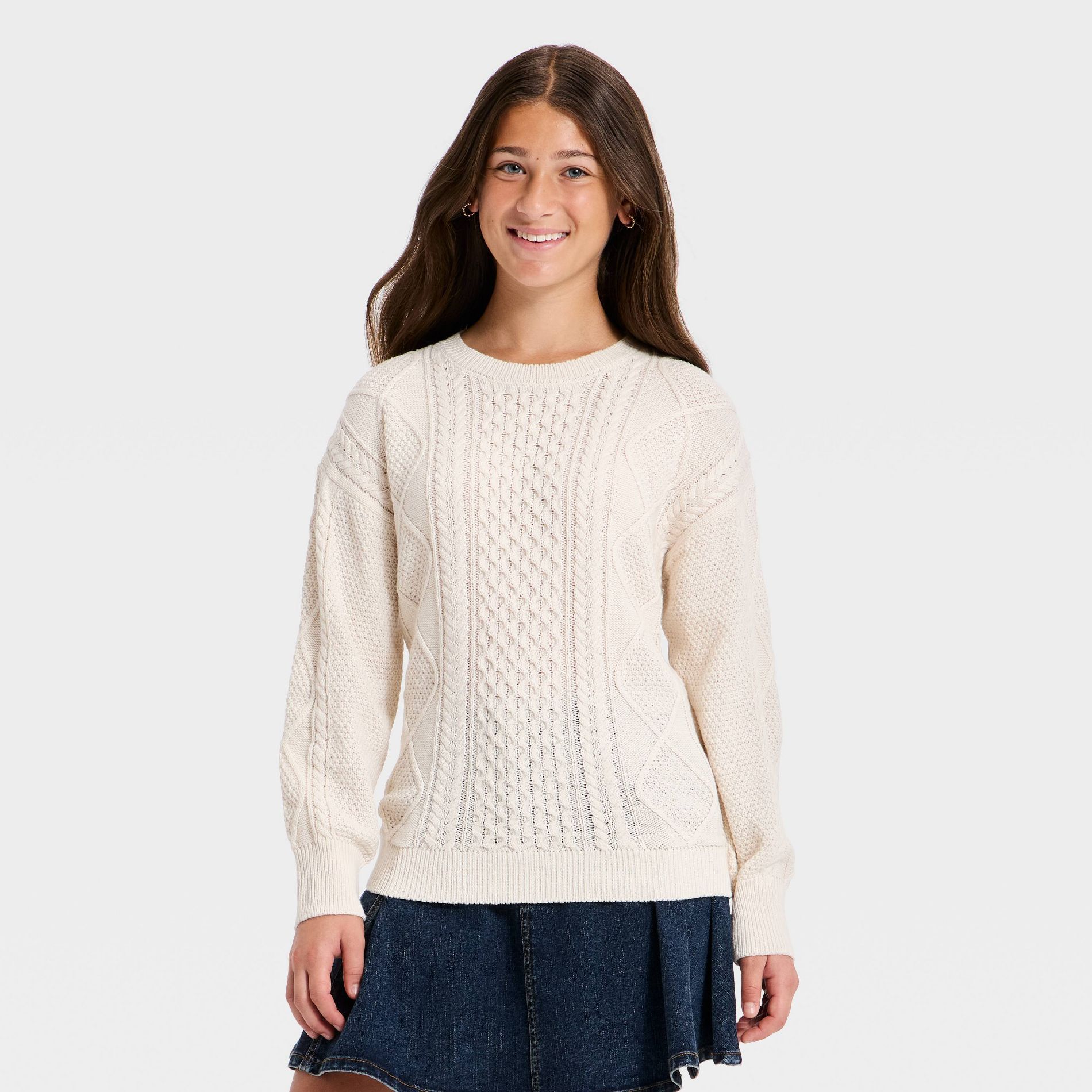 Girls' Cable Knit Sweater - art class™