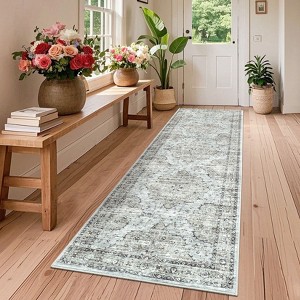 Washable Vintage  Medallion Rug Non Slip Low Pile Rug Soft RetroThrow Floor Cover Foldable Indoor Carpet for Living Room Bedroom Playroom Nursery - 1 of 4