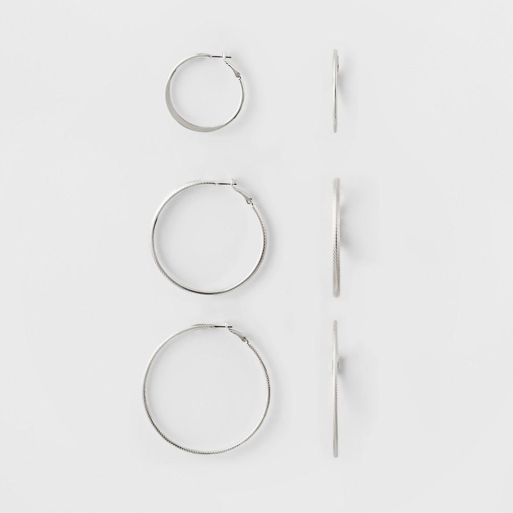 Photos - Earrings Hoop Earring Set 3ct - A New Day™ Silver metal