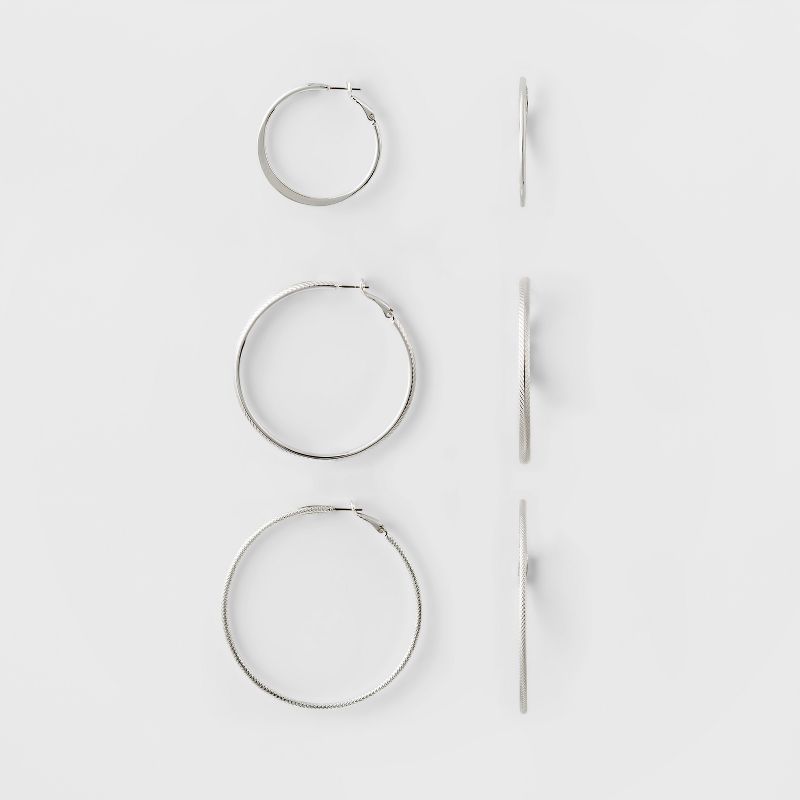 Hoop Earring Set 3ct - A New Day&#8482; Silver, 1 of 2