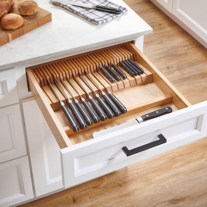 Rev-A-Shelf 4WDKB-1 2-Row Trimmable 55 Slot Knife Block Tray Kitchen Drawer Organizer Insert with Utensil Holder Tray, 2 of 7