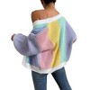 Coolmee Women's Cardigan Color Block Open Front Long Sleeve Ribbed Knit Cropped Cardigan Sweater - 3 of 4