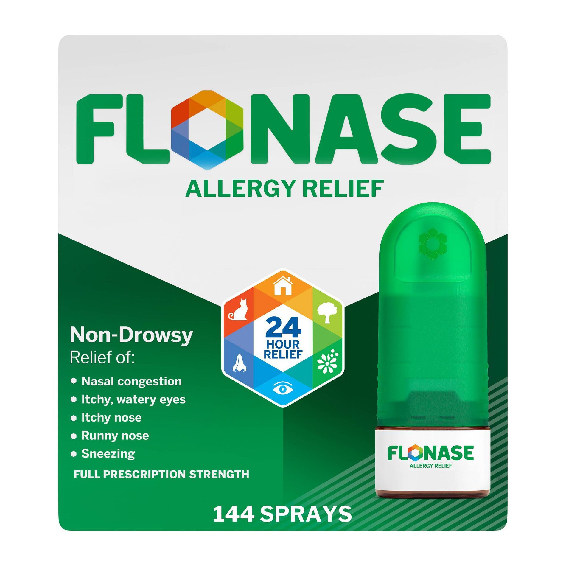 Flonase Allergy Relief Fluticasone Nasal Spray - 24 Hour Non-Drowsy Allergy Medicine - Metered Nasal Spray - 144 Sprays/0.62 fl oz