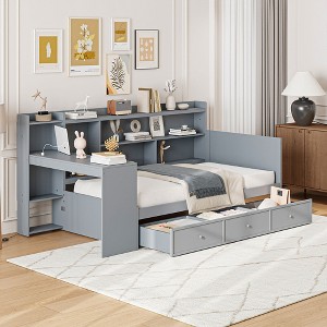 Twin Size Wooden Daybed with 3 Drawers, USB Ports and Desk - 1 of 4